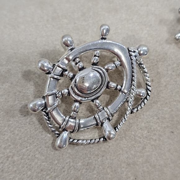 Vintage "MJ" Marie Jennifer Nautical Ship Wheel Rope Brooch Pendant Earrings - Picture 2 of 12